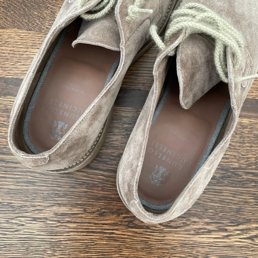 Brunello Cucinelli Taupe Suede Lace Up Oxford Shoes Mens Size 42 - Picture 3 of 5